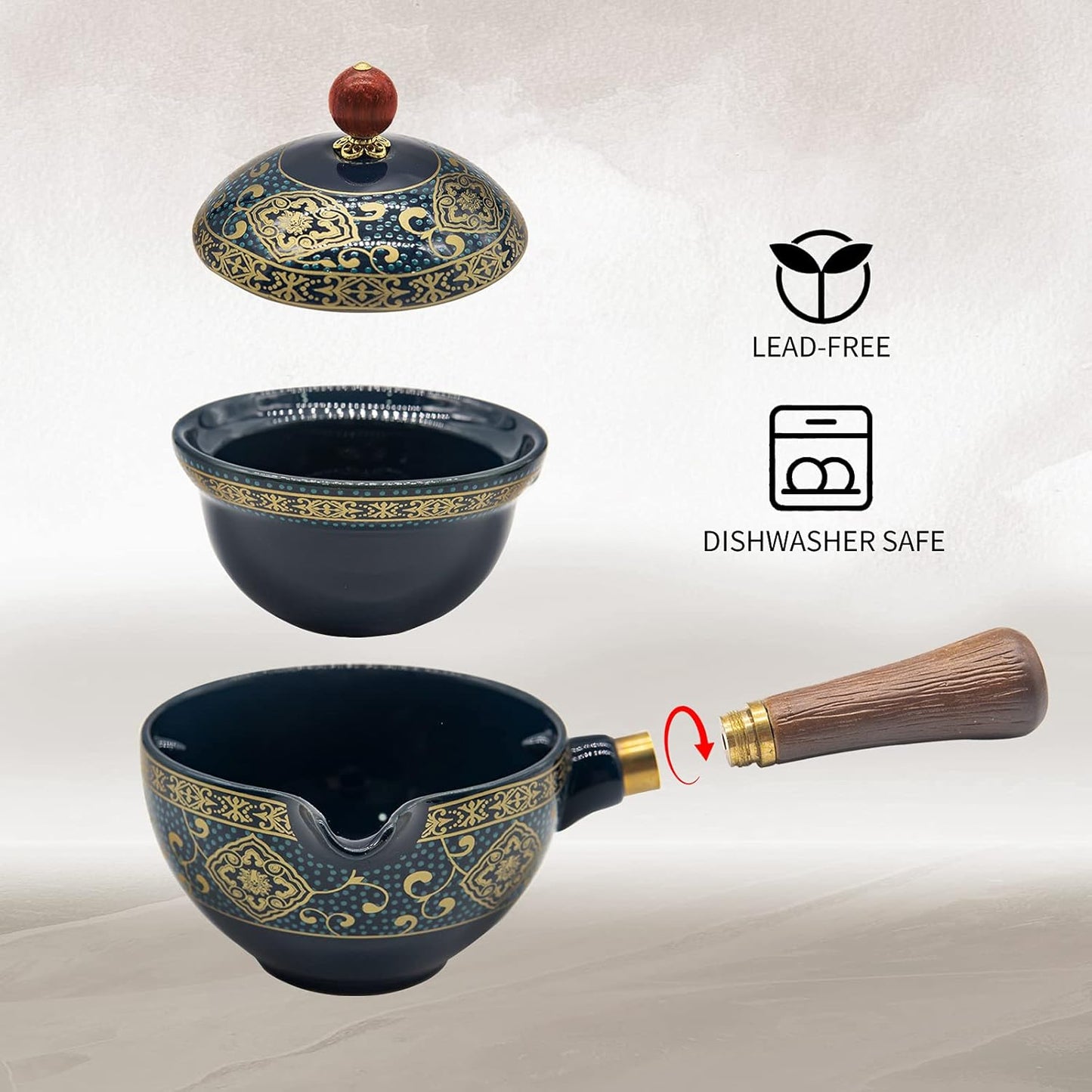 Chinesisches Gongfu-Tee-Set mit drehbarem Teebereiter, Blumenblau