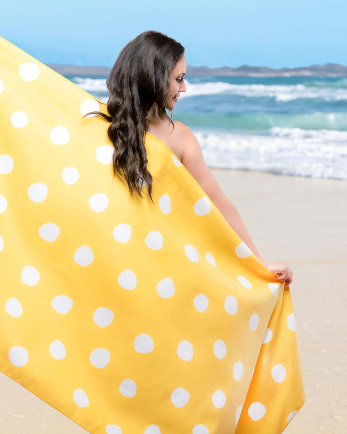 Schnelltrocknendes Strandhandtuch, 160cm x 90cm 33 Lemon Polka
