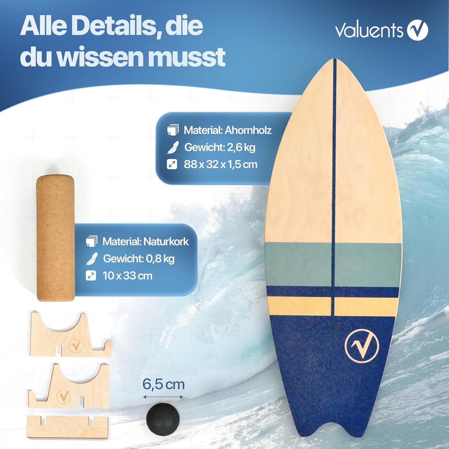 Balance Board in Surfboard-Form, braun