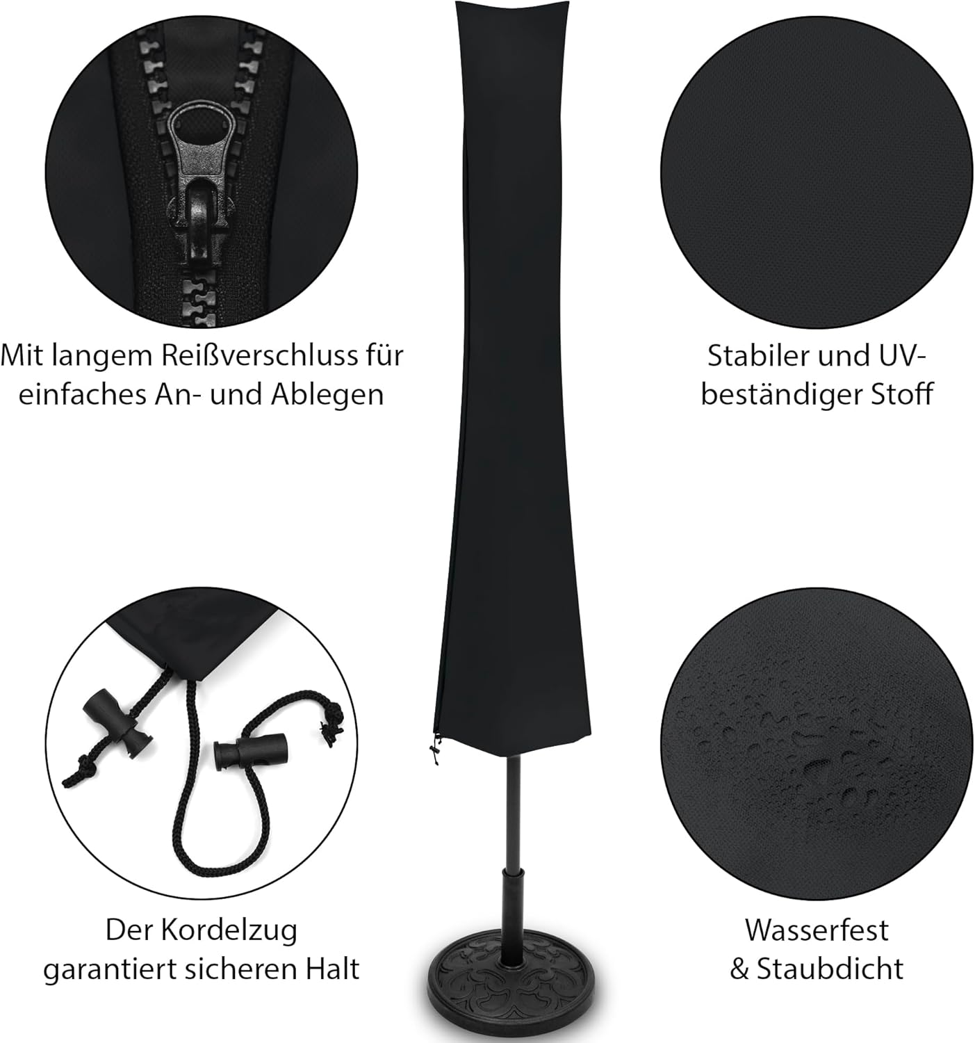 Schutzhülle für Sonnenschirm, 200cm x 28/45cm Schwarz