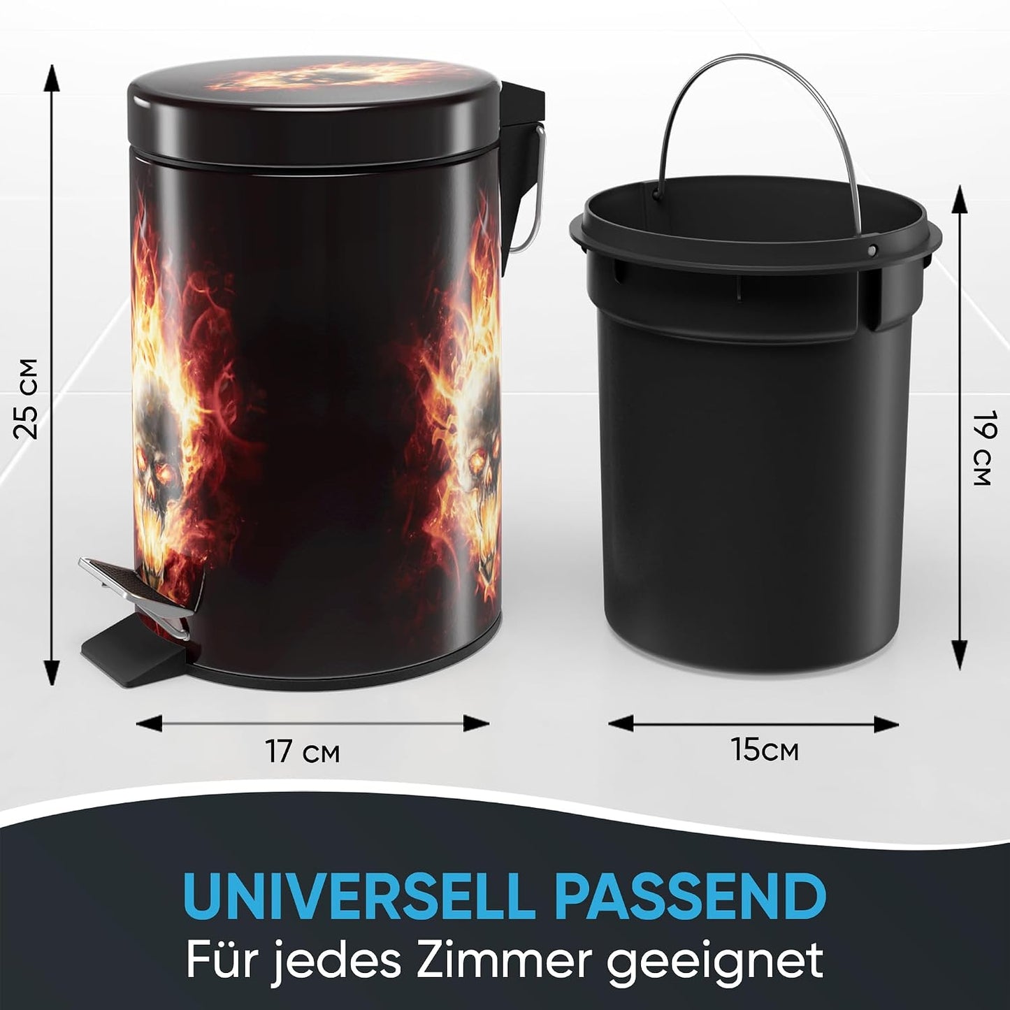 Kosmetikeimer Totenkopf in Flammen, Totenkopf in Flammen