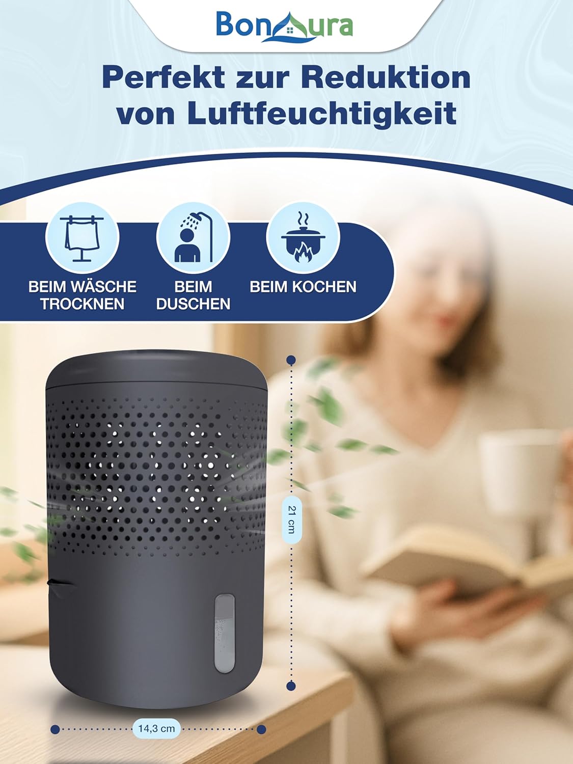 Luftentfeuchter ohne Strom mit Nachfüllpack, 1 X Titanium Grau + 5 X Granulat Beutel