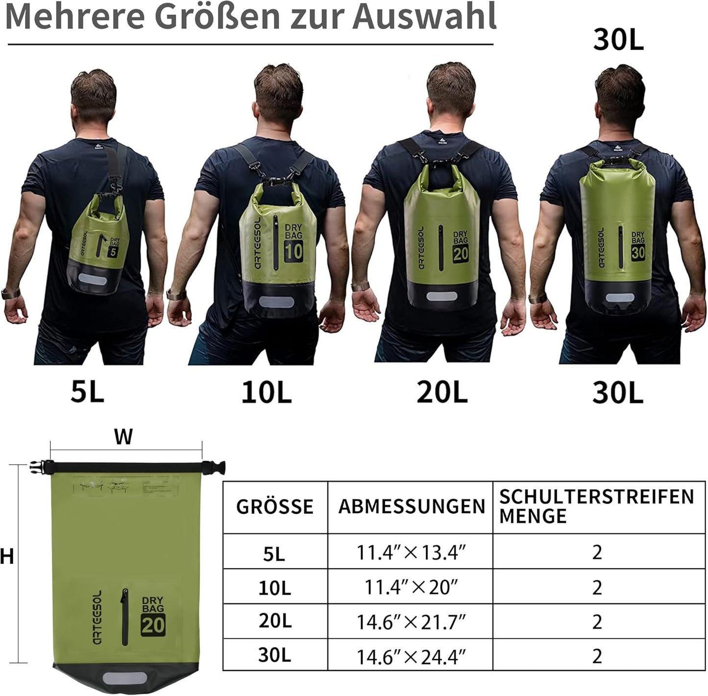Wasserdichter Dry Bag für Outdoor-Aktivitäten, 30 Liter, 30L Armeegrün