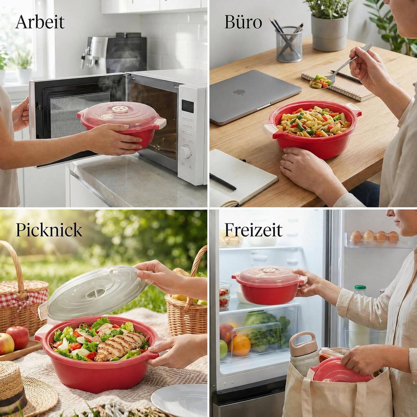 2-teiliges Mikrowellenschüssel-Set mit Dampfventil, Rot