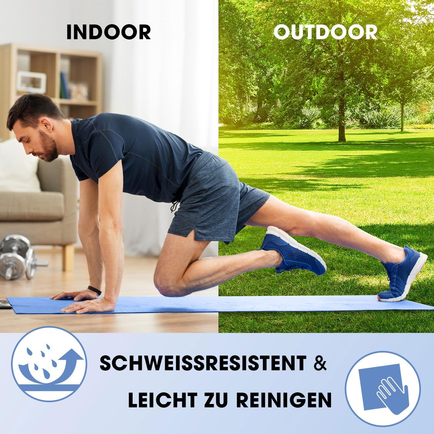 Rutschfeste Fitness- und Gymnastikmatte (Indoor/Outdoor), 183 x 61 x 1,5 cm blau