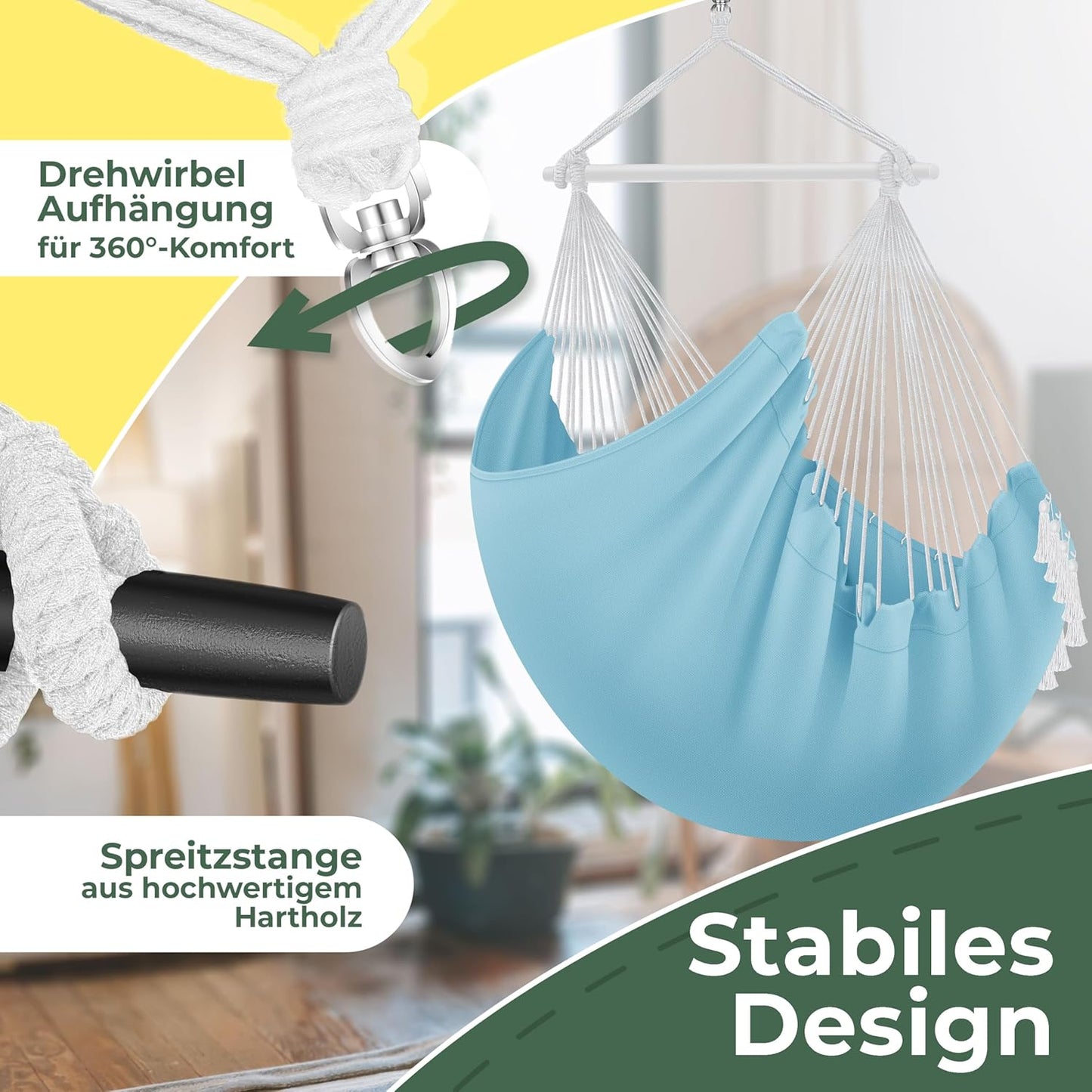 Hängesessel Safari XXL mit Aufhängung & Zubehör, Blau / Weiss