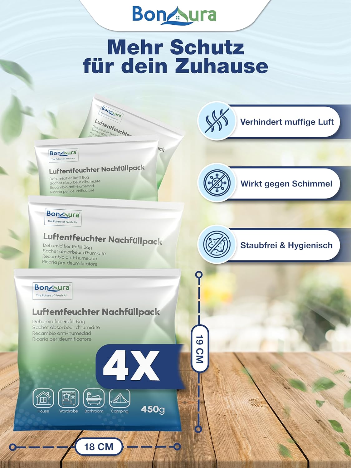 Luftentfeuchter Granulat Nachfüllpack, 4x 450g, 4 X Granulat Nachfüllpack