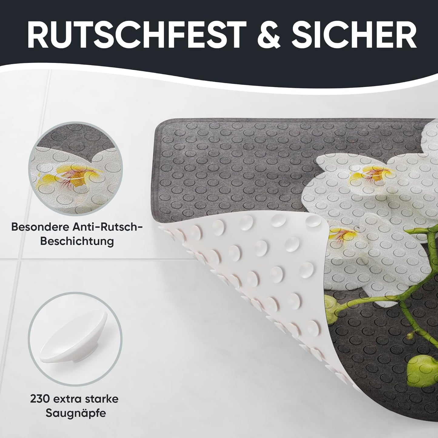 Rutschfeste Badematte 53x53 cm, maschinenwaschbar, Pretty
