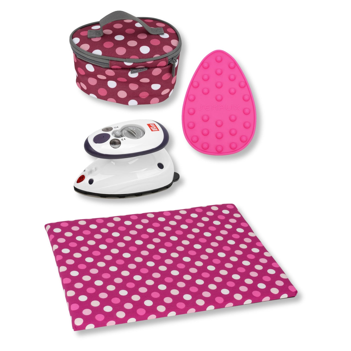 4-teiliges Bügelset mit Mini-Dampfbügeleisen, Pink
