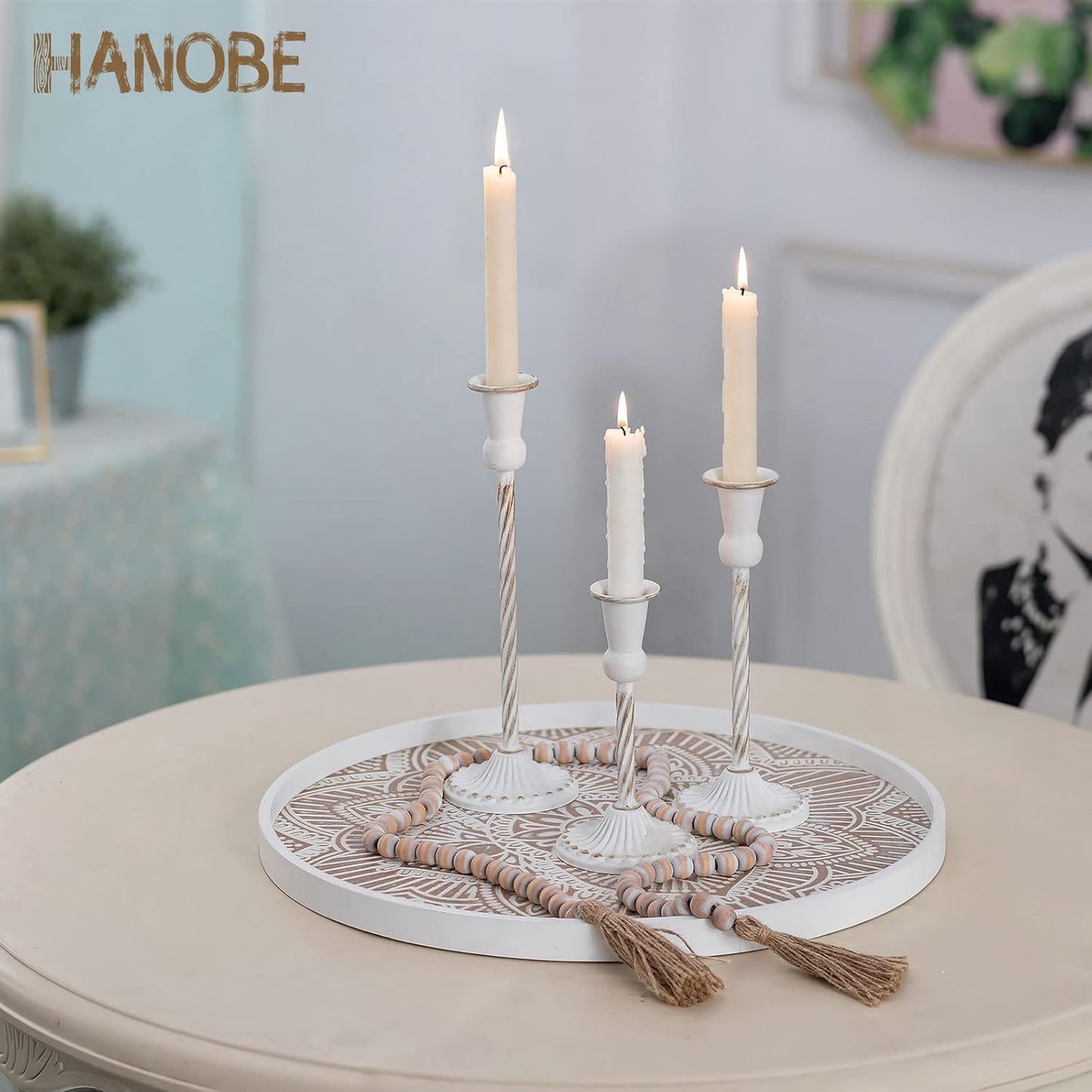Rundes Holztablett Shabby Chic, 45 cm Weiß