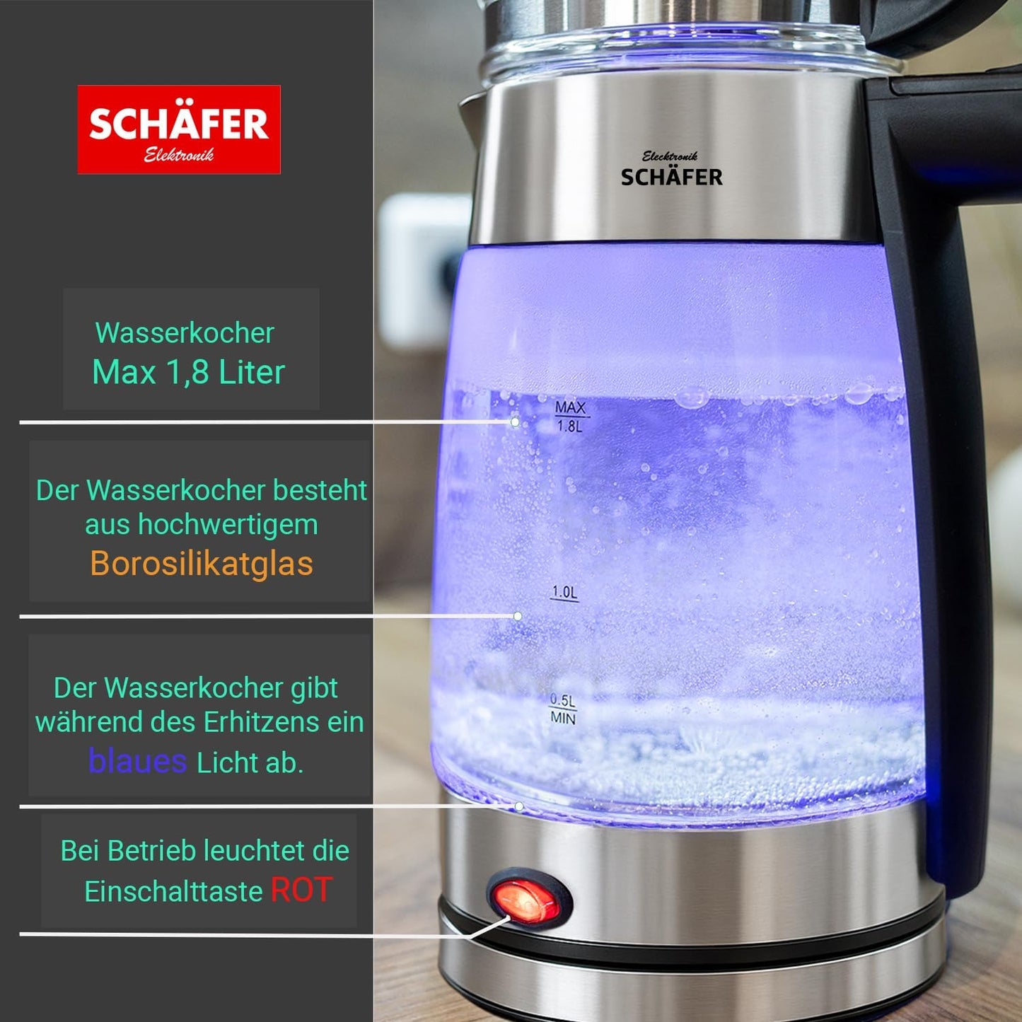 Tee- und Wasserkocher mit Teesieb und Abschaltautomatik, Alya-silber