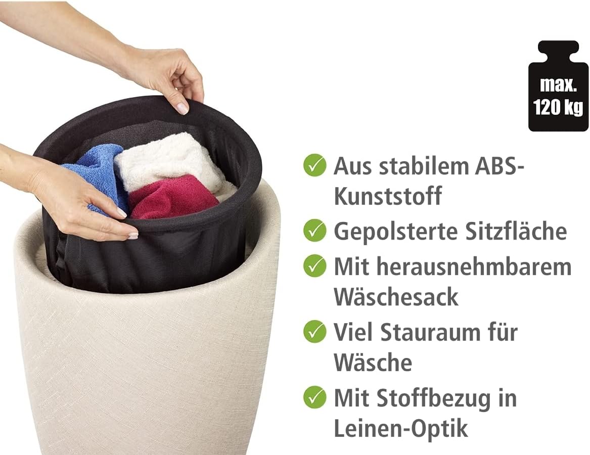 Candy Badhocker mit Stauraum und Wäschesammler, Beige