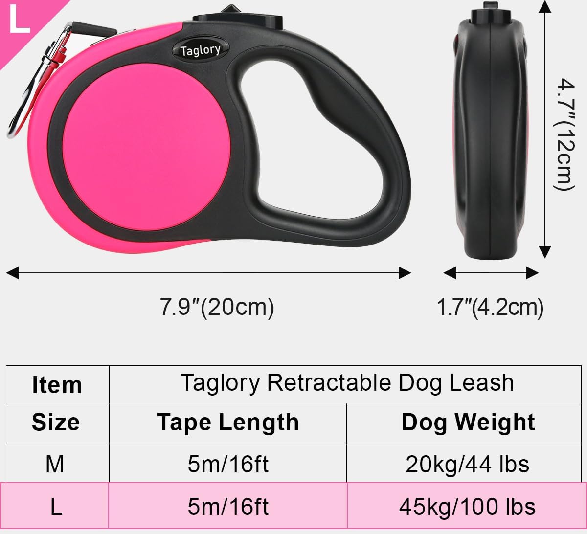Rollleine für Hunde, Gross Rosa