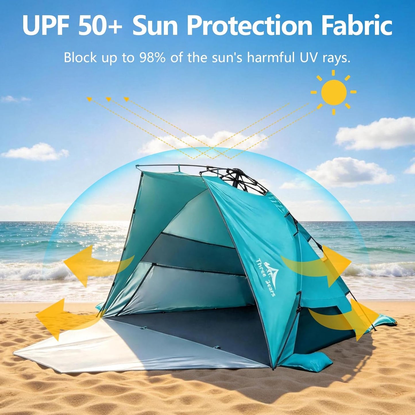 Pop-Up-Strandzelt UV-Schutz LSF 50+ für 3-4 Personen, Blau