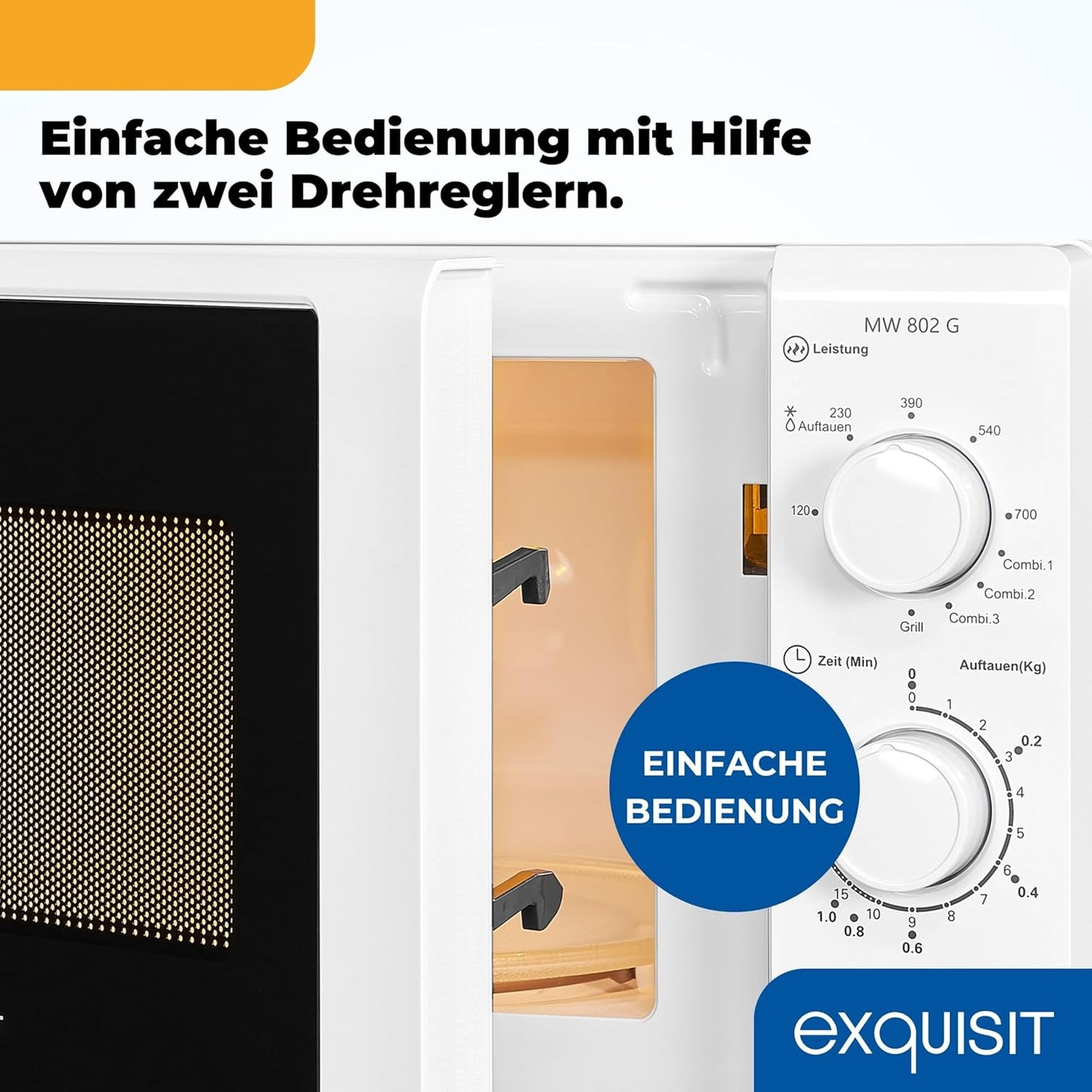 Mikrowelle mit Grill und Auftaufunktion, 20L, Timer, Mikrowelle+Grill Weiss