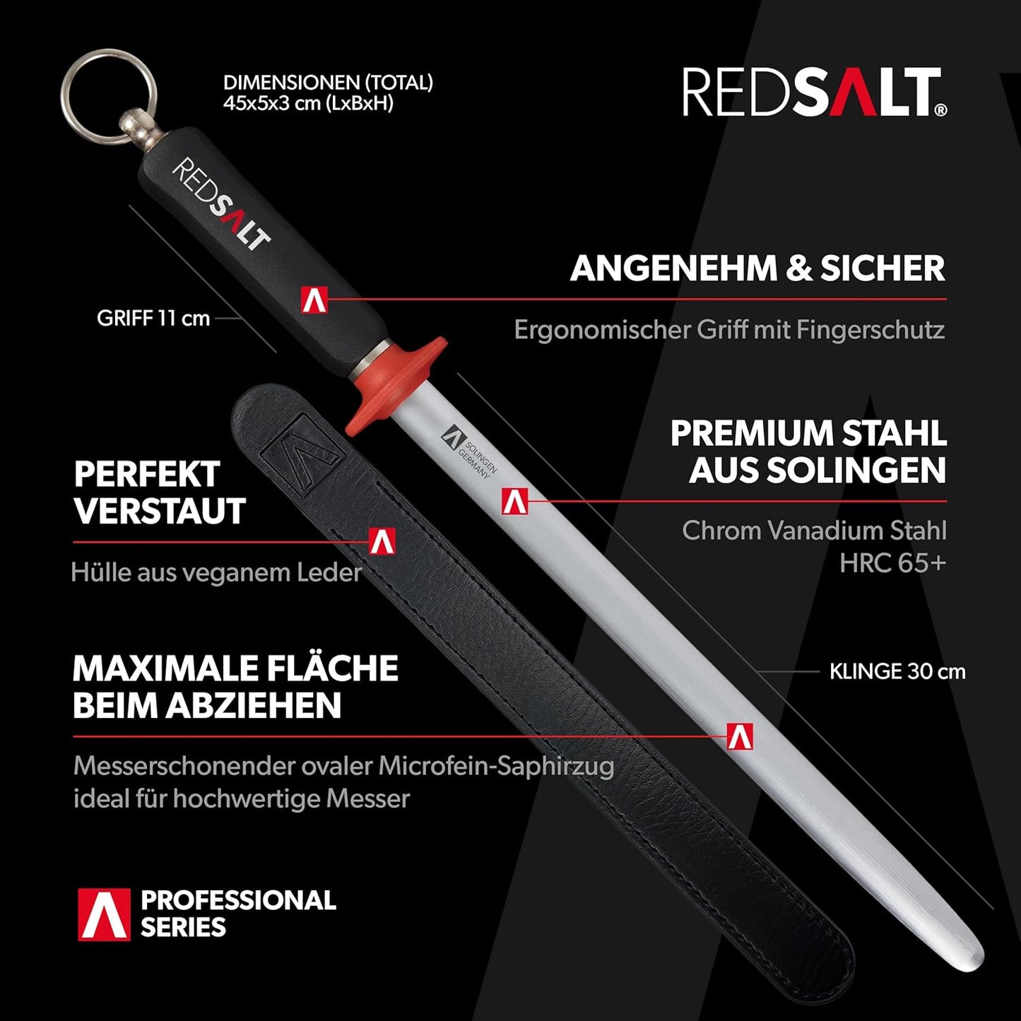 Premium Wetzstahl mit ovaler Microfein Saphirzug, Microfein Saphirzug 30cm