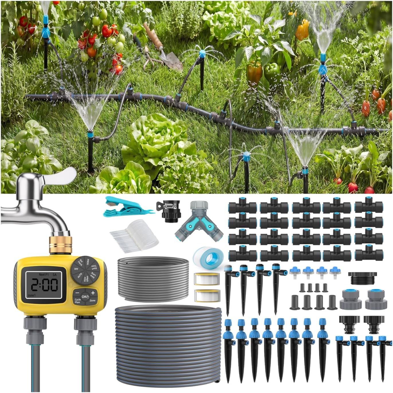 Bewässerungssystem mit 2 Auslässen & Sprühdüsen-Set