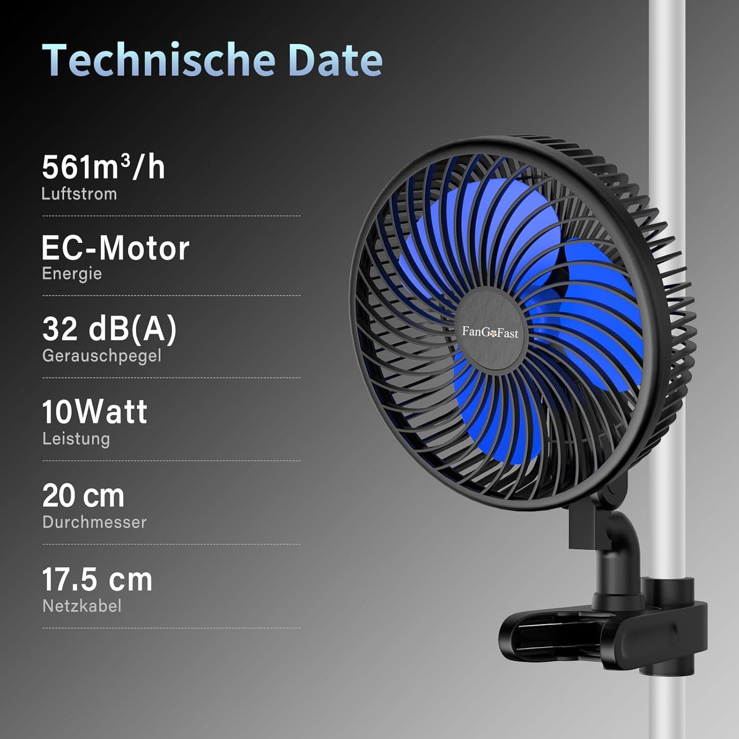 Oszillierender Clip-Ventilator für Growzelt
