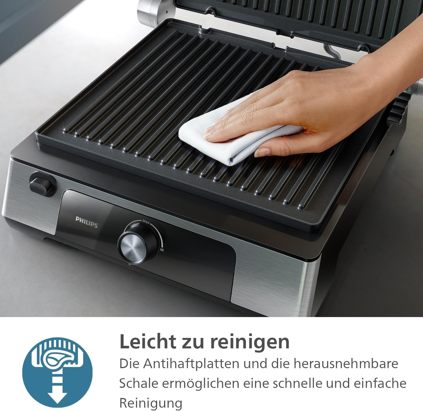 Kontaktgrill HD6301/90 mit Antihaftbeschichtung, Manuelle Temperaturkontrolle Kontaktgrill