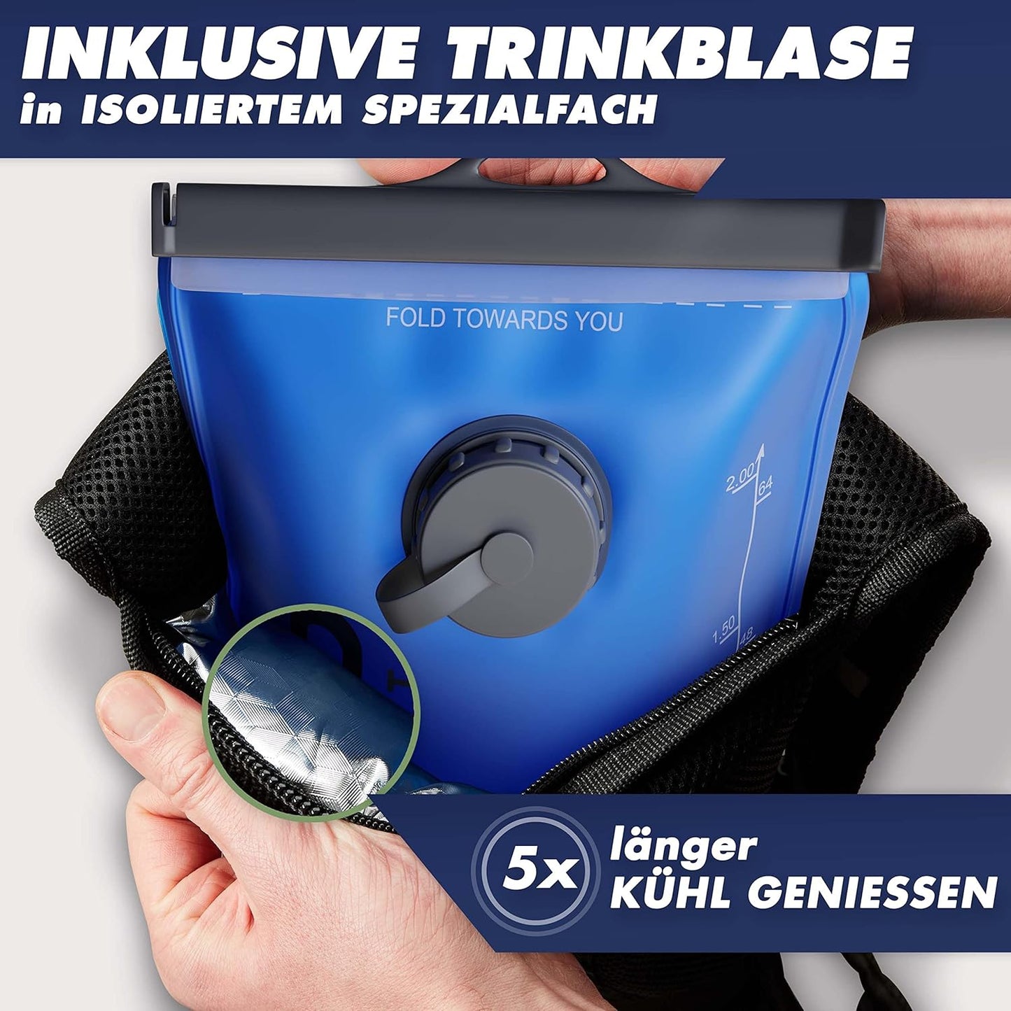 Trinkrucksack mit Thermofach & Trinkblase, grün - mit Trinkblase
