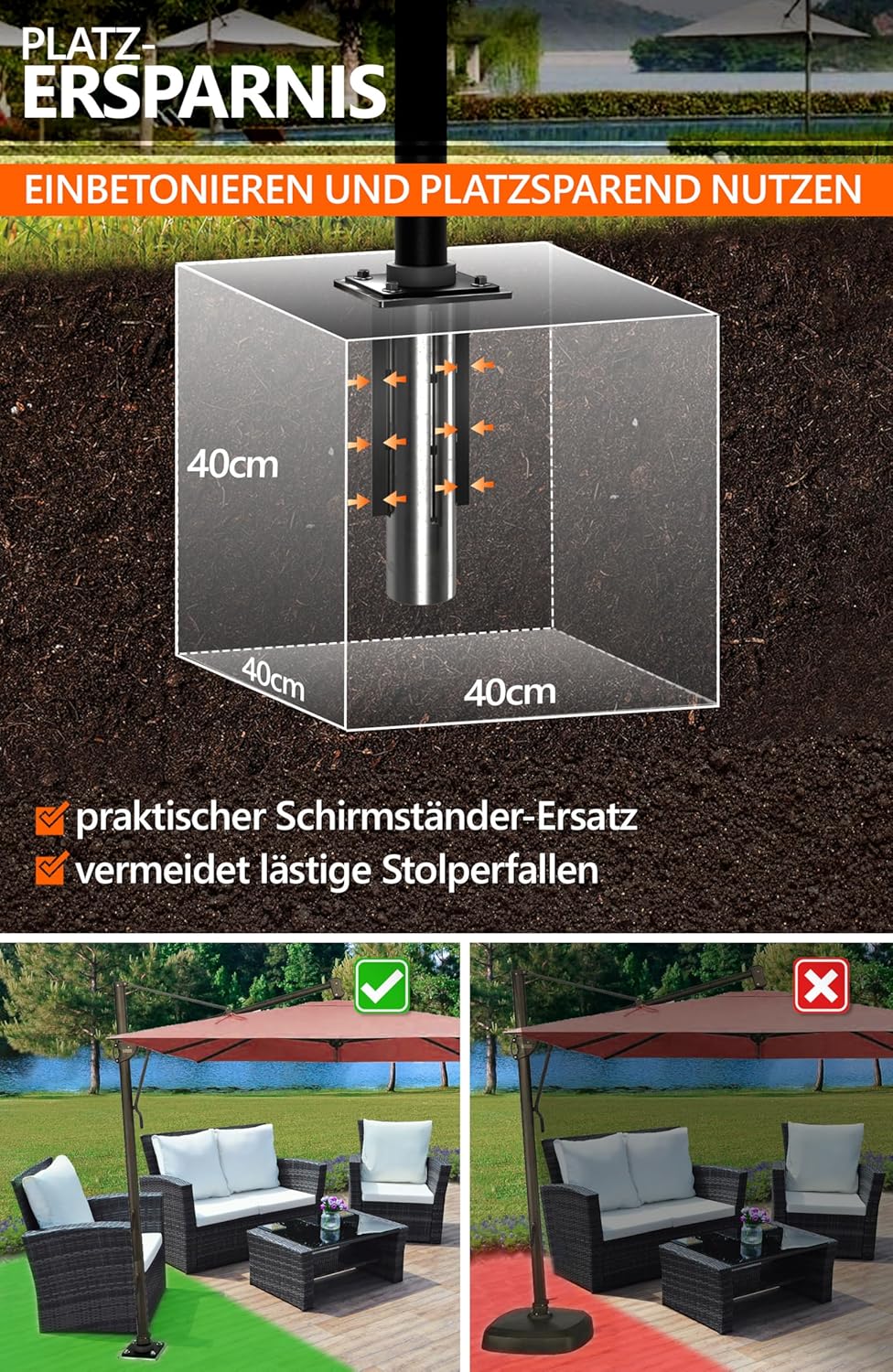 Bodenhülse für Sonnenschirm, Silber Matt