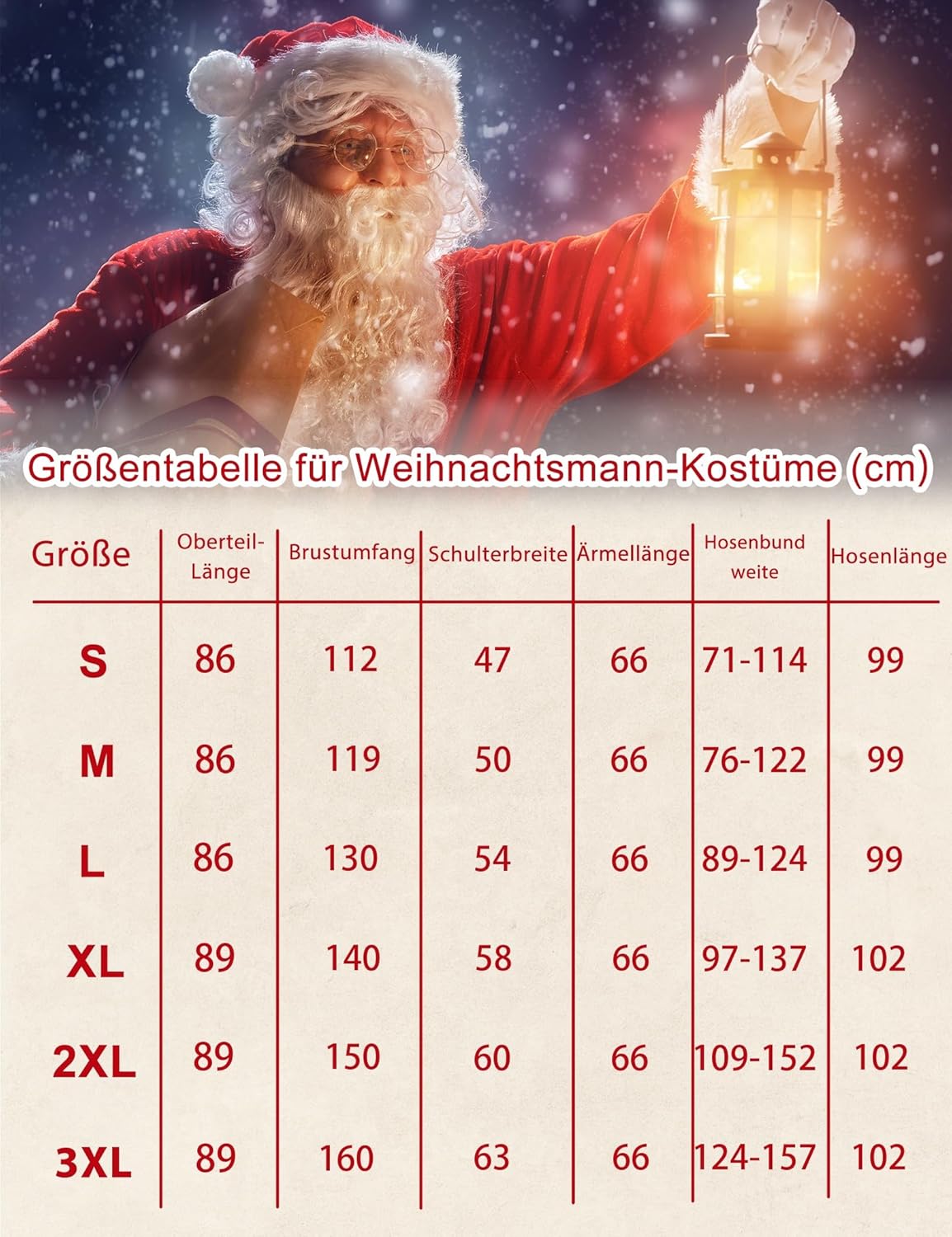 10-teiliges Weihnachtsmann Kostüm, XXL