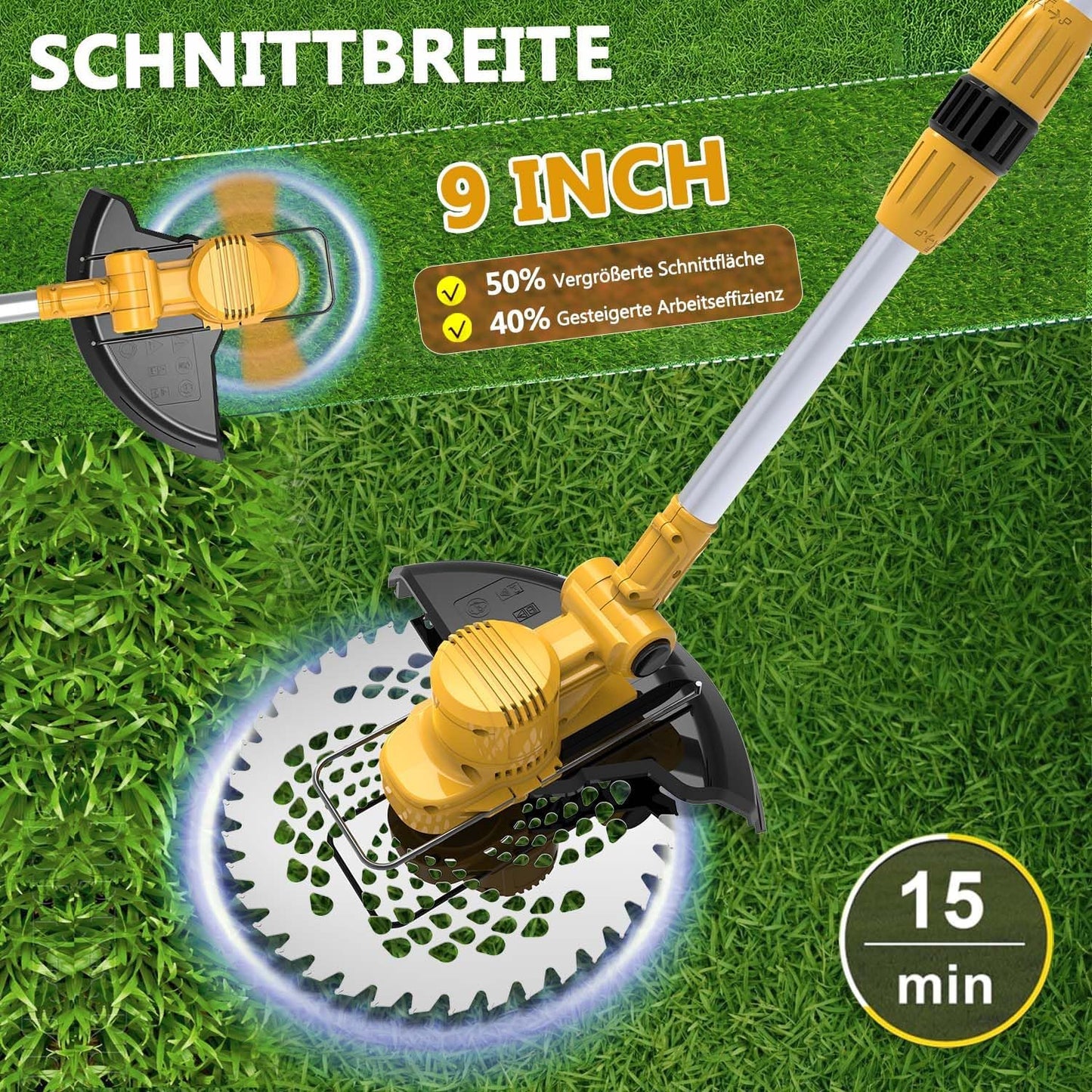 4-in-1 Akku-Rasentrimmer mit Teleskopstiel, Orange