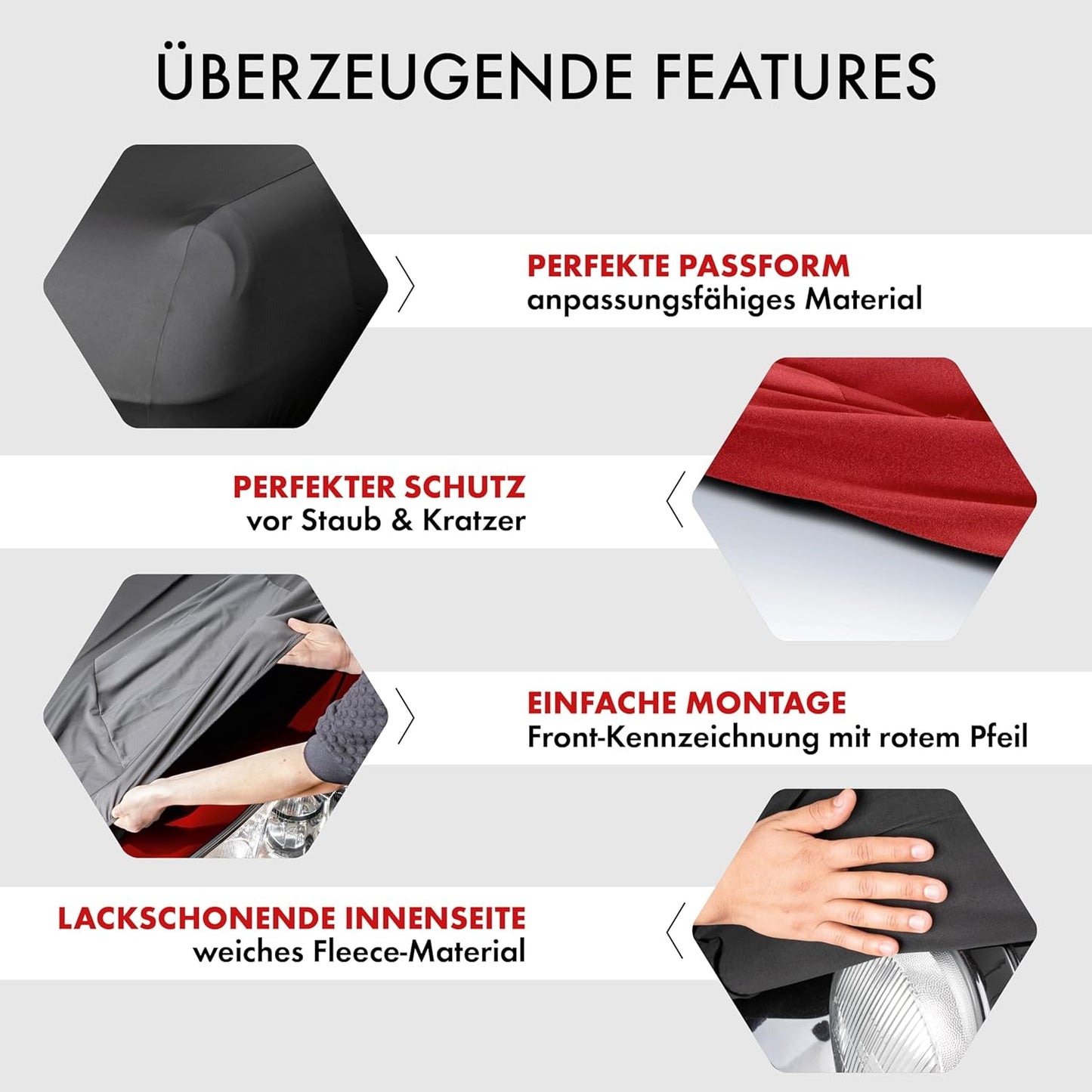 Premium Autoabdeckung Indoor Stretch, Rot Größe 2: PKW 430 - max. 482 cm Länge