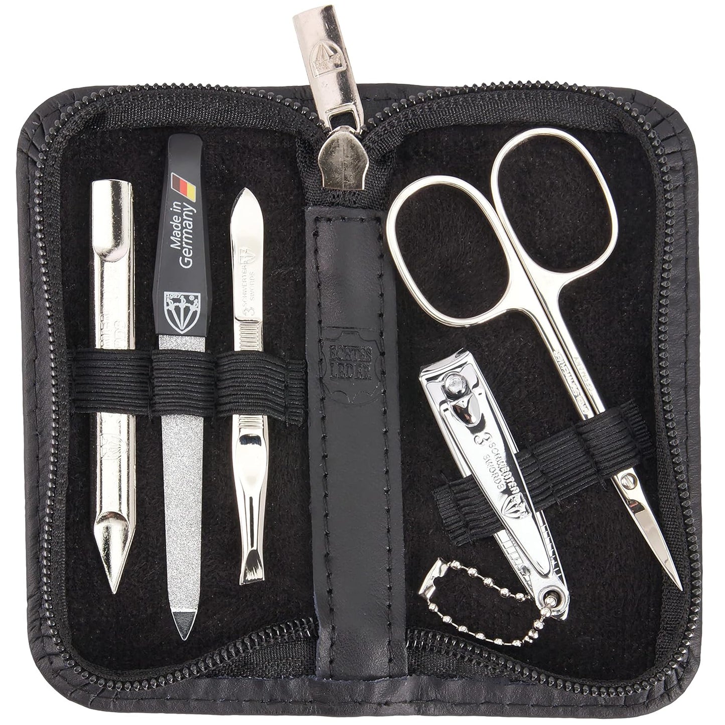 5-teiliges Maniküre-Set Milano, Schwarz - Echt Leder