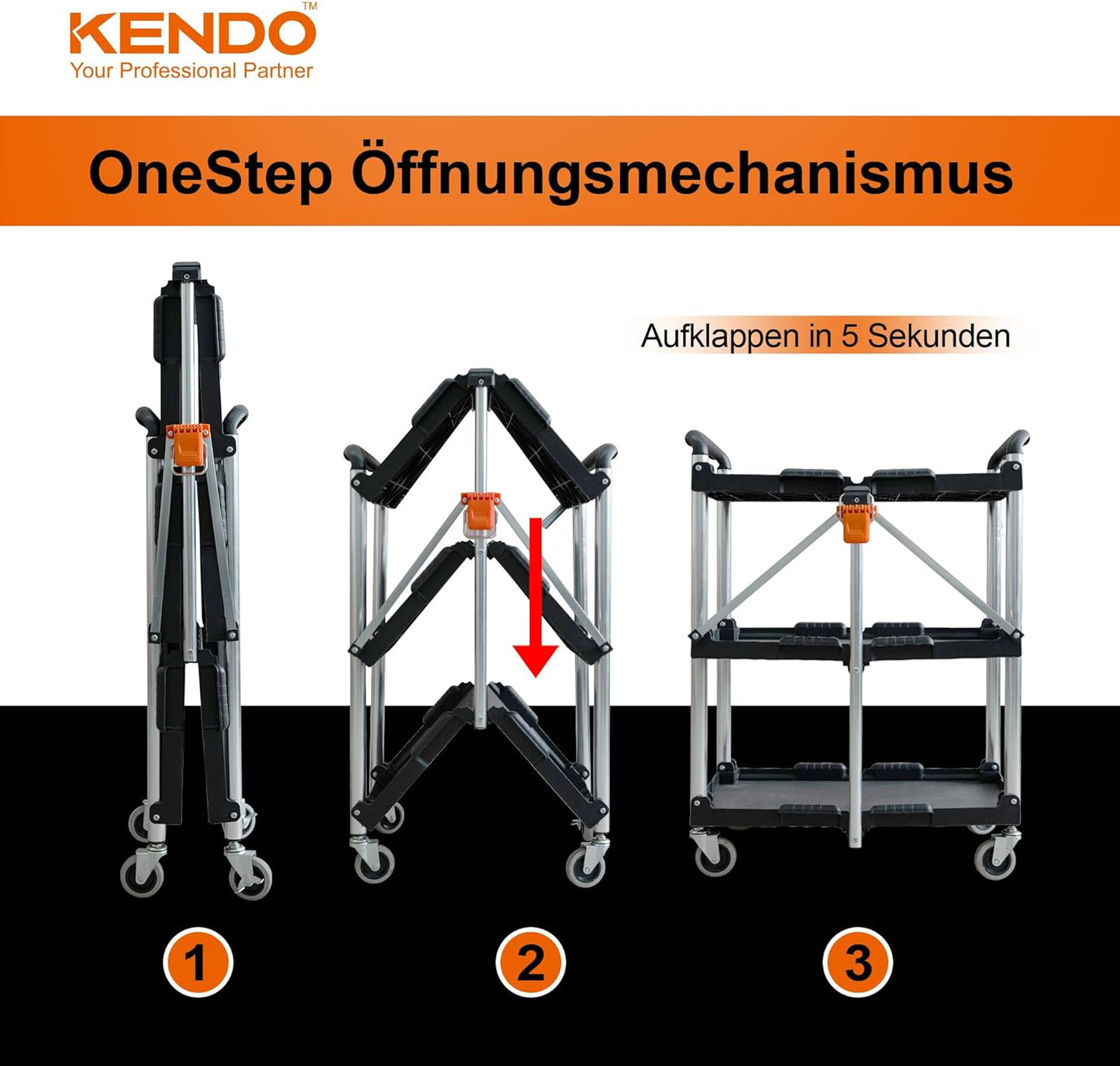 Klappbarer Servierwagen mit Rollen, 65kg Tragkraft