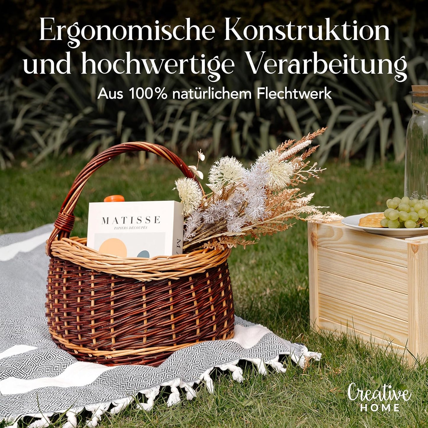 Grosser Picknickkorb aus Weide 43x33x40 cm