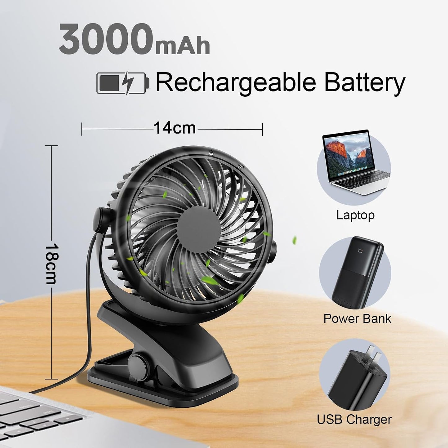 Mini Akku-Ventilator JD-199B mit Clip, 3 Geschwindigkeiten