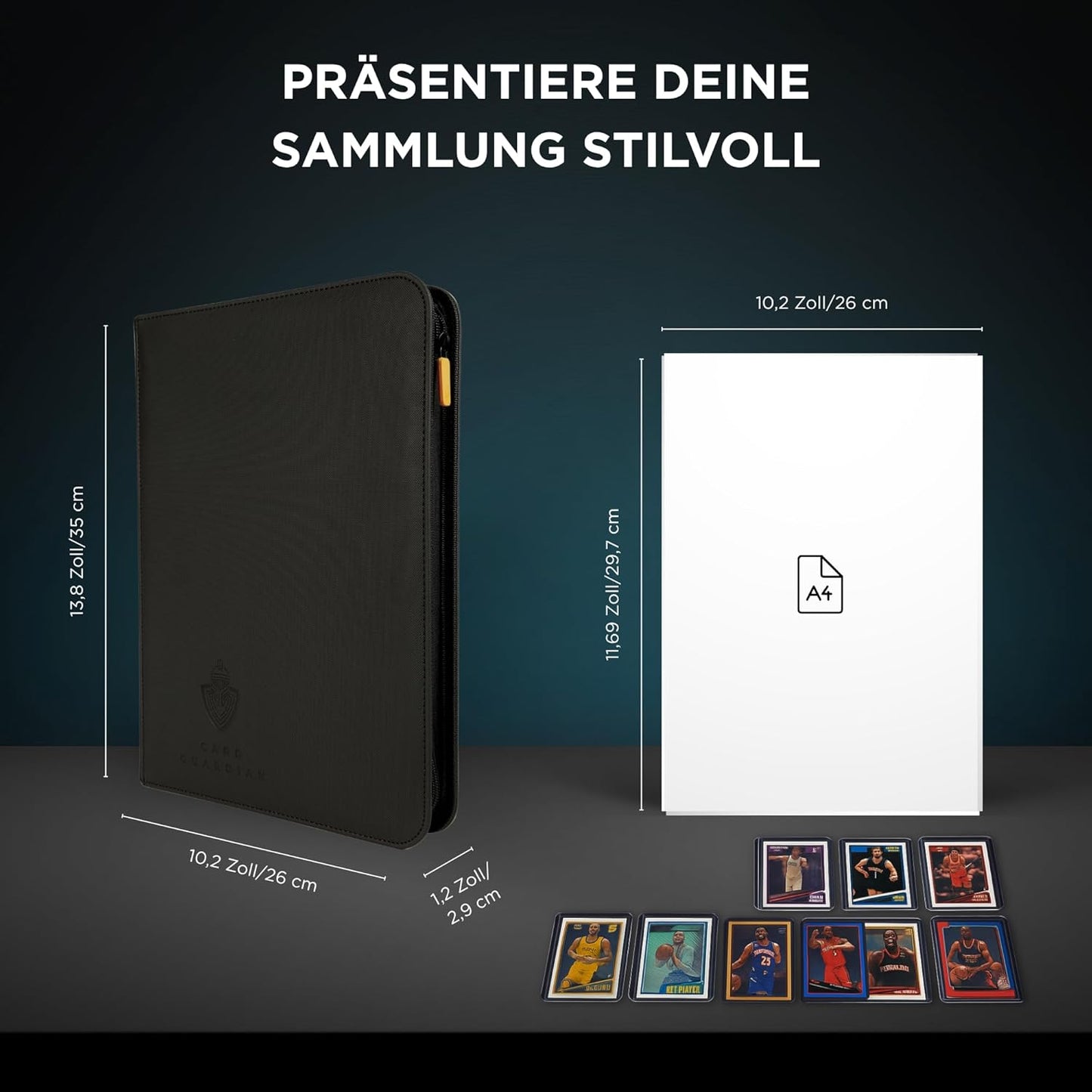 Sammelkarten-Album mit Reissverschluss, 360 Plätze, Schwarz