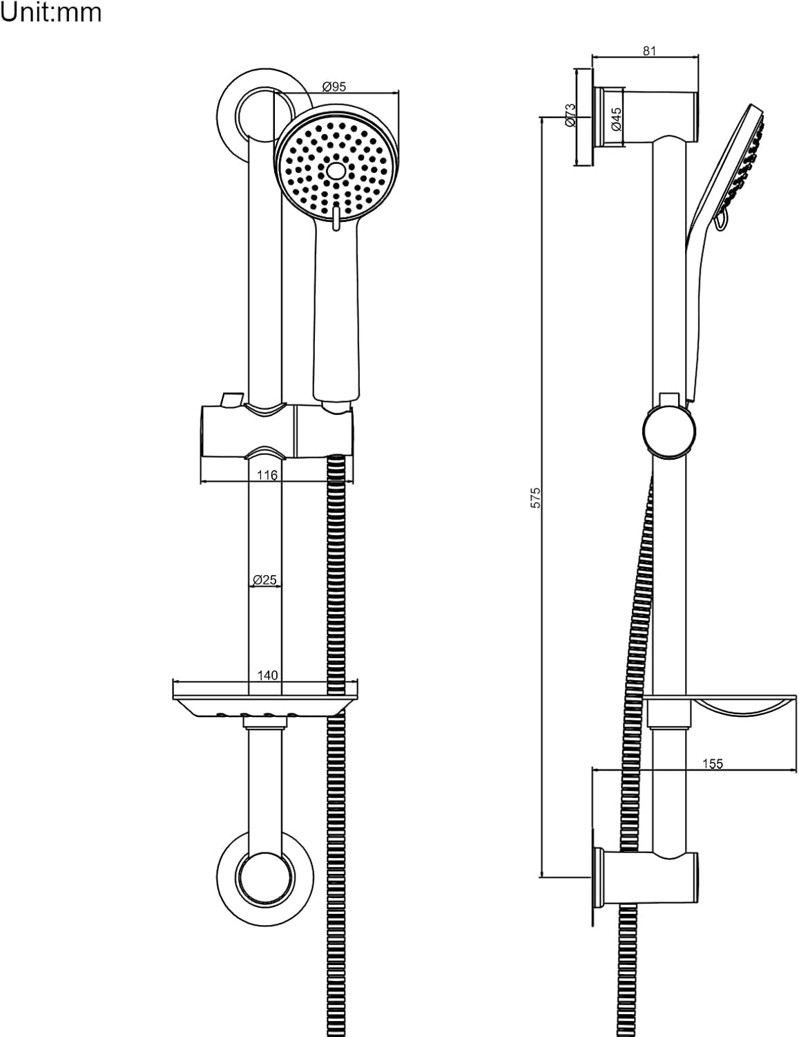 Duschstange mit verstellbarem Duschkopf und Halterung, M20903-1, Mit Dusche (ohne Perforation)