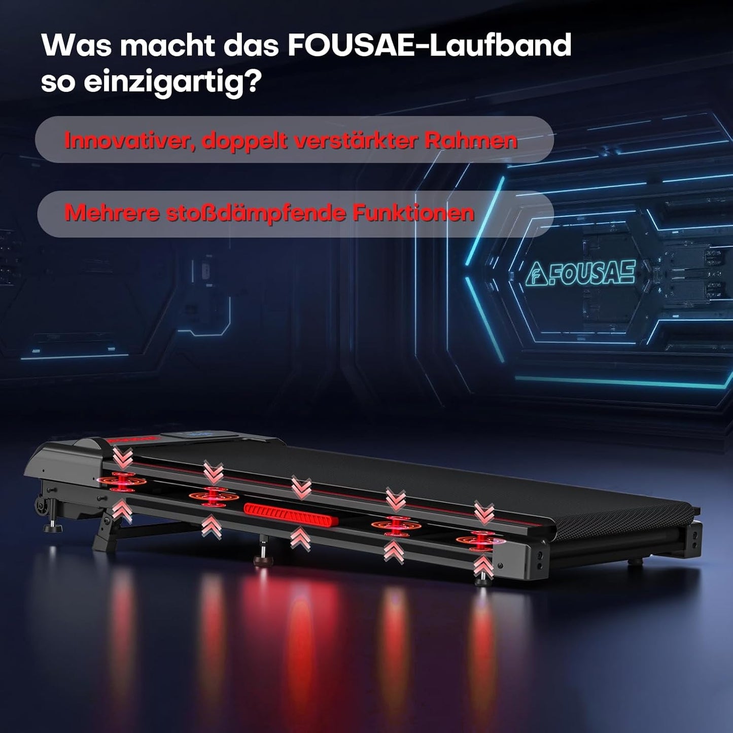 Walking Pad mit Steigung und 12 Programmen, Schwarz Rot