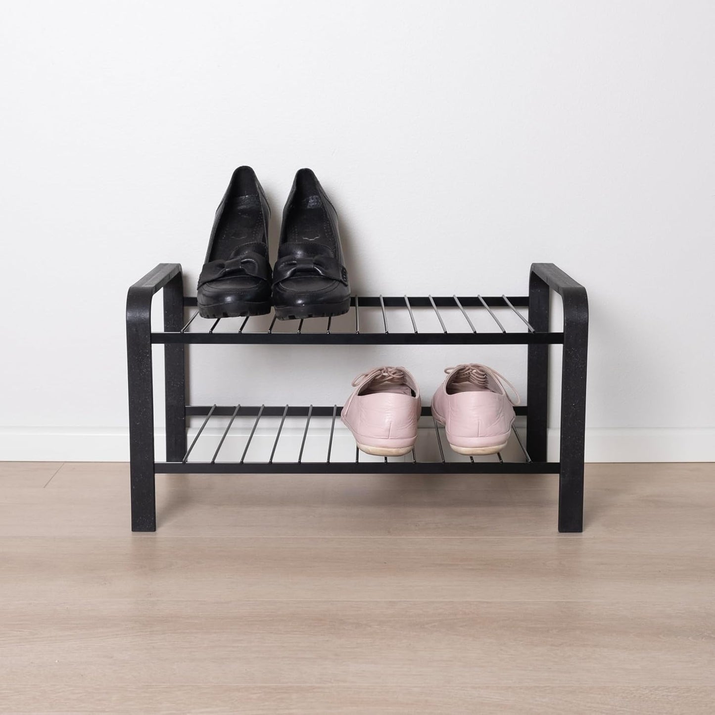 Schuhregal mit 2 Ebenen, Schwarz 47 cm / 2 Ebenen