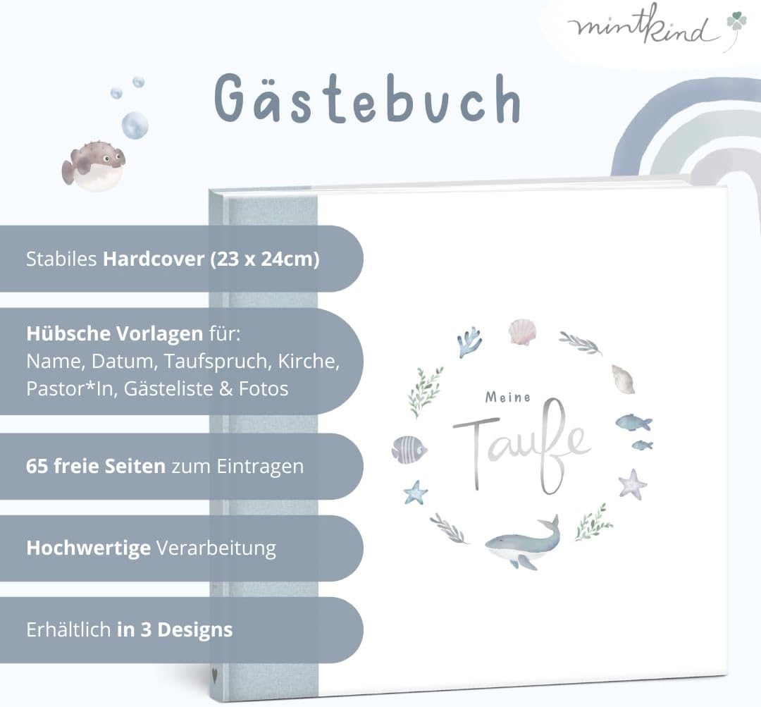 Gästebuch zur Taufe mit 72 Innenseiten, Wal ohne Stickerset
