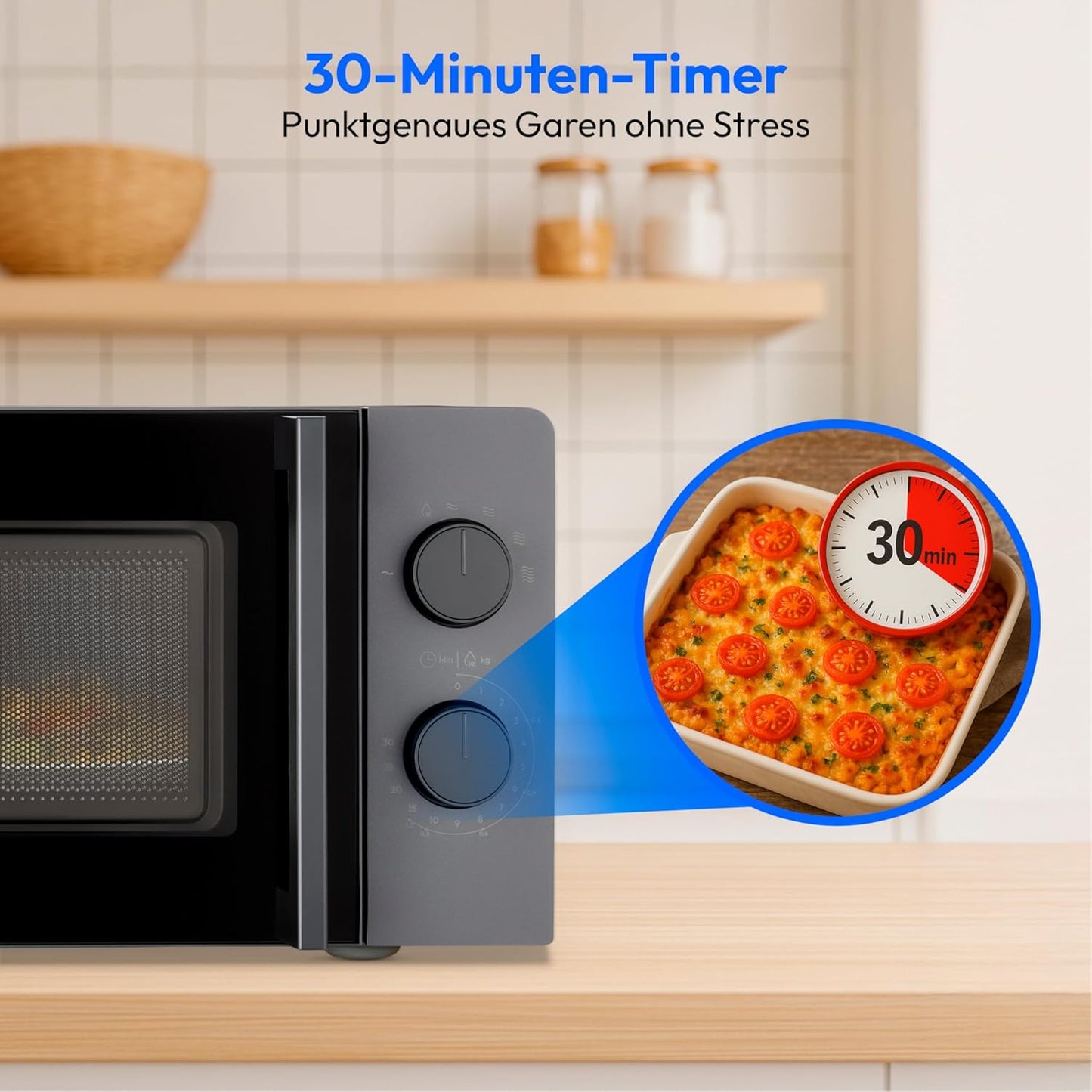 Mikrowelle MD12211 mit Auftaufunktion und Timer, Dunkelgrau 20 Liter | 5 Leistungsstufen