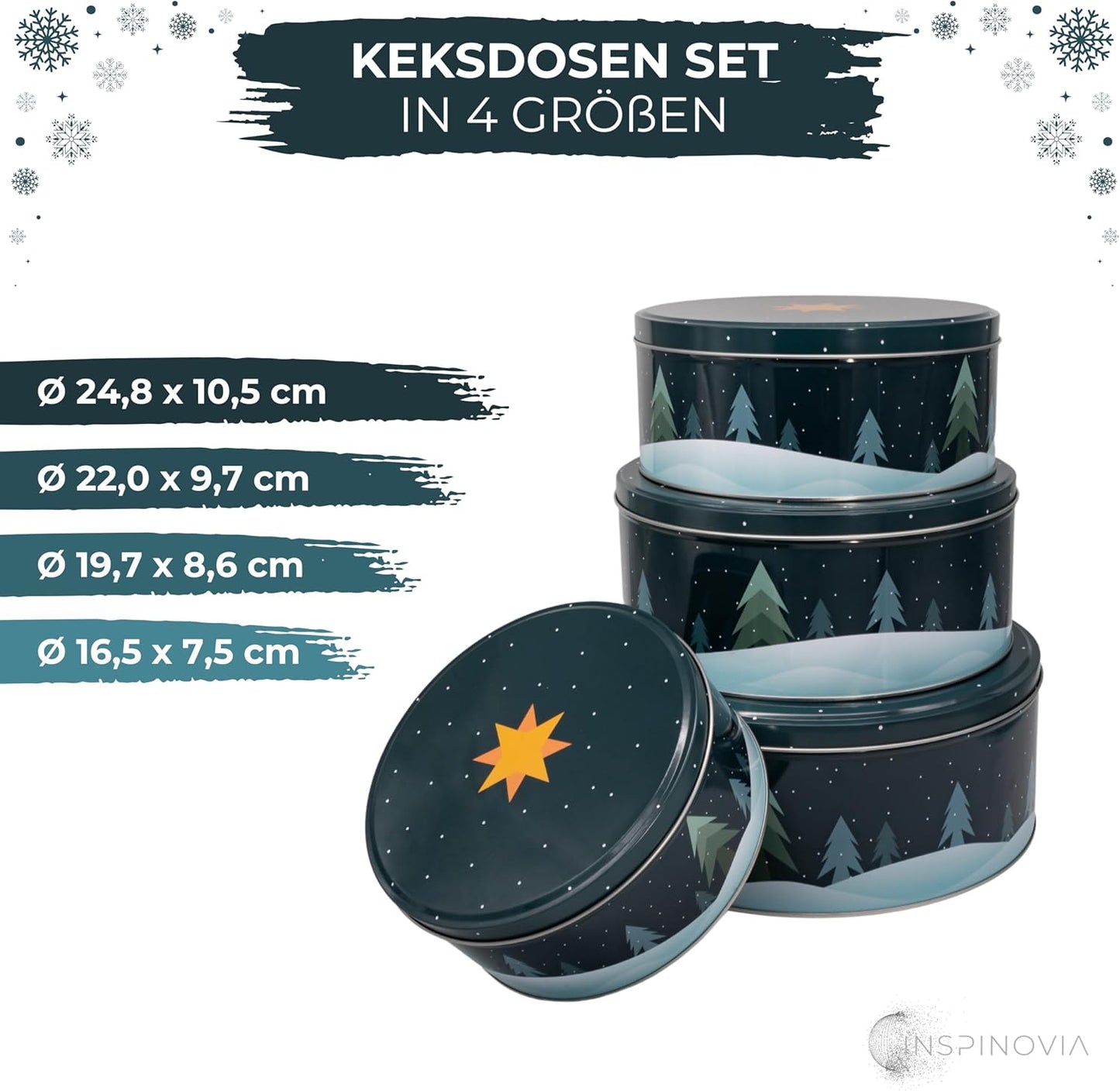 Keksdosen-Set für Gebäck (4 Grössen), Tannenbäume im Schnee