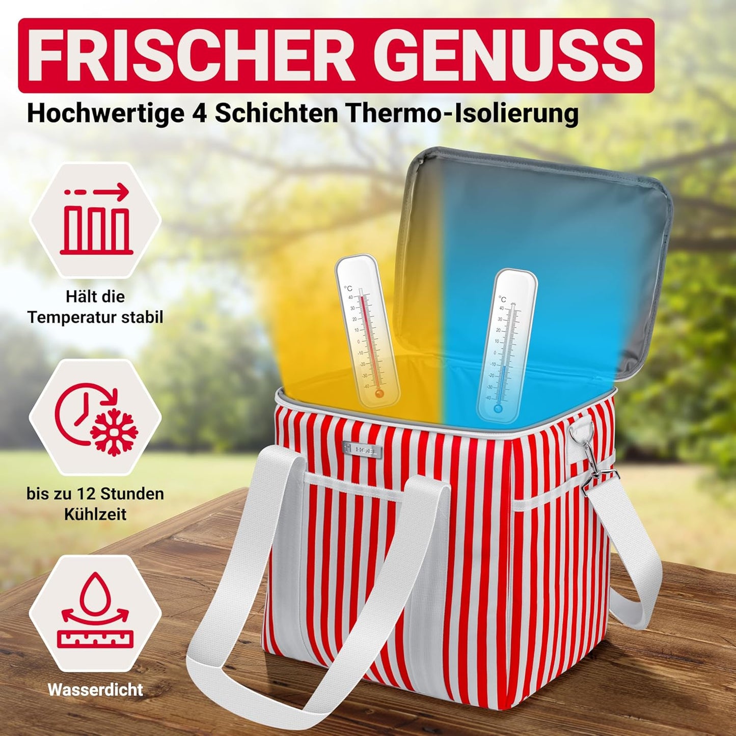Faltbare Thermotasche für unterwegs, 30L Rot