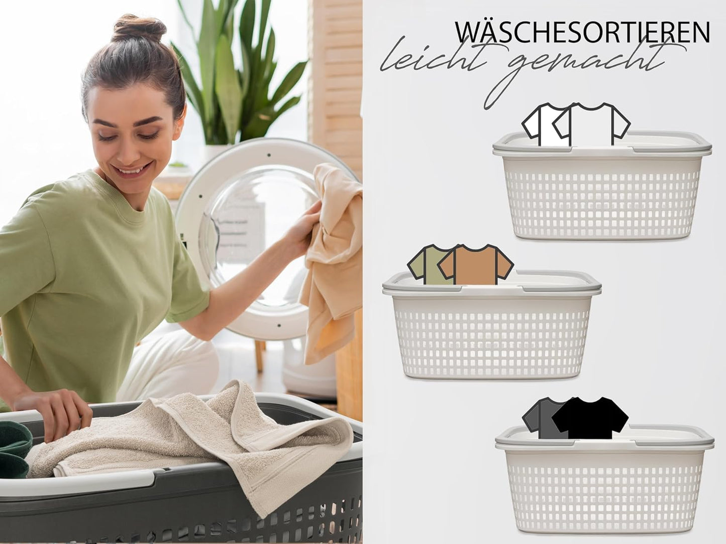 Stapelbare Wäschekörbe 6er-Set, Weiss 6 Körbe