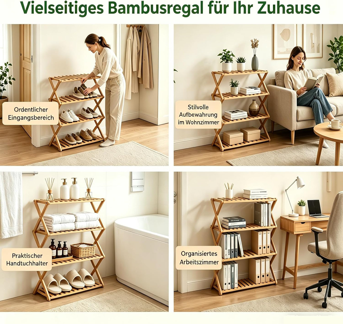 Schuhregal aus Bambus, 5 Etagen, faltbar, 5-stufig
