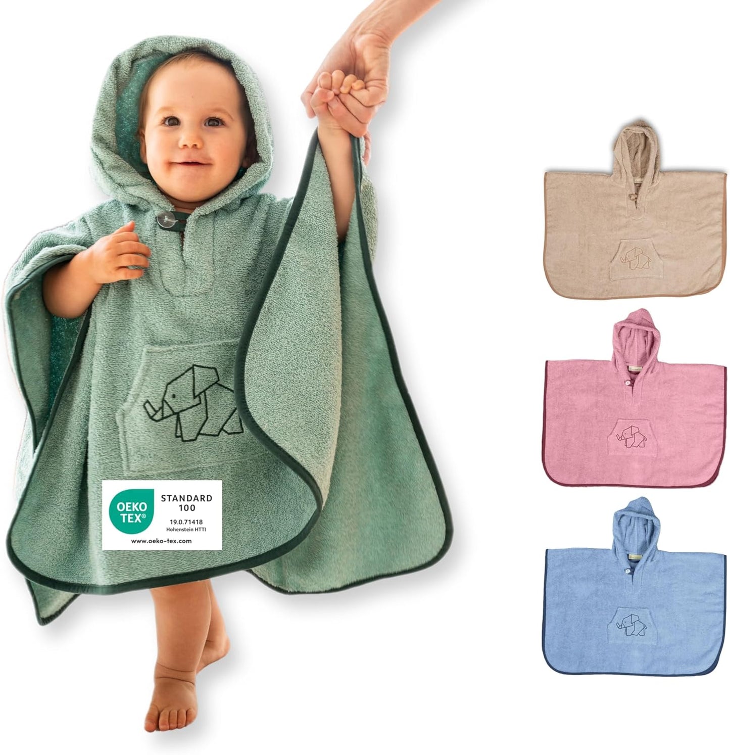 Badeponcho für Babys und Kinder, Salbeigrün 1-3 Jahre