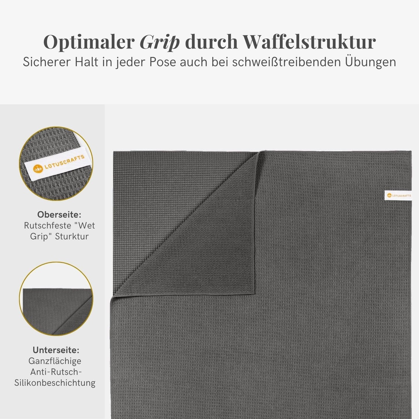 Yoga-Handtuch Wet Grip, Anthracit