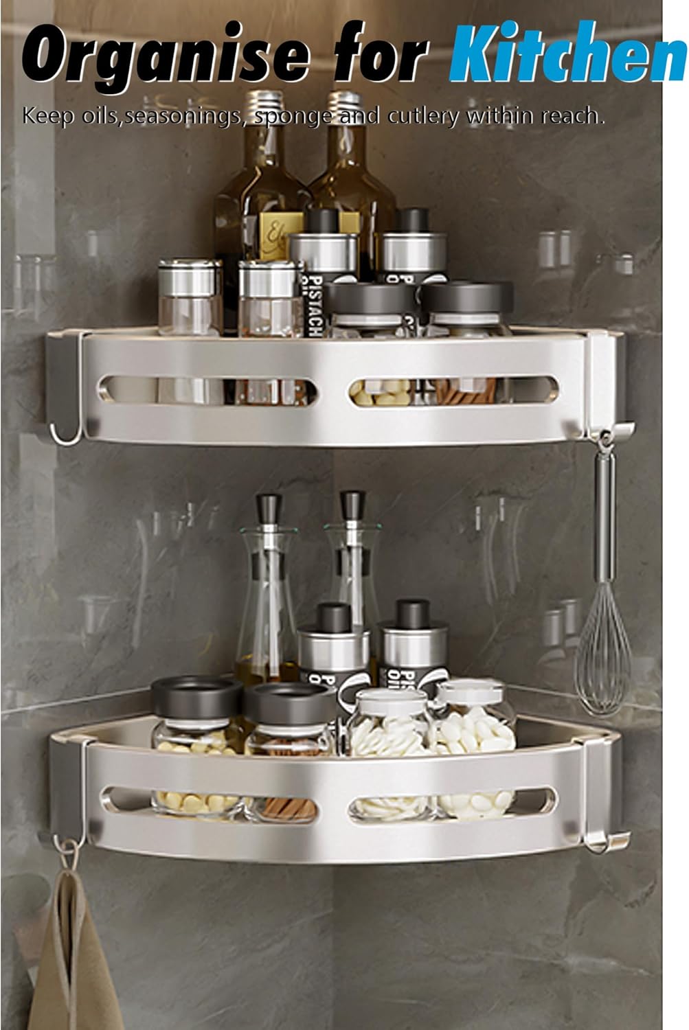 Eck-Duschablage ohne Bohren, 2 Stück, Silber Glänzend