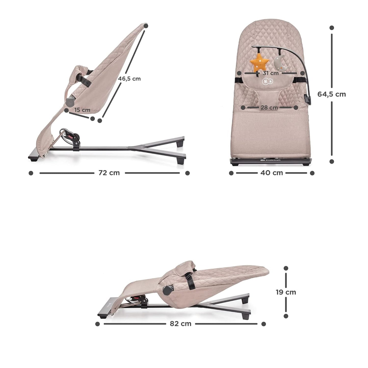Babywippe Mimi mit Spielbügel und verstellbarer Rückenlehne, Beige