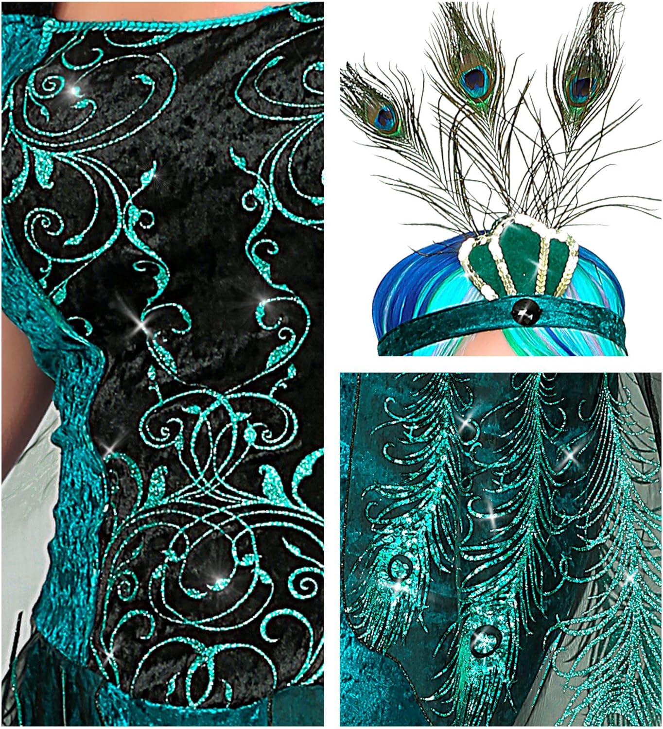 Pfauenkostüm mit Kleid und Kopfschmuck, M
