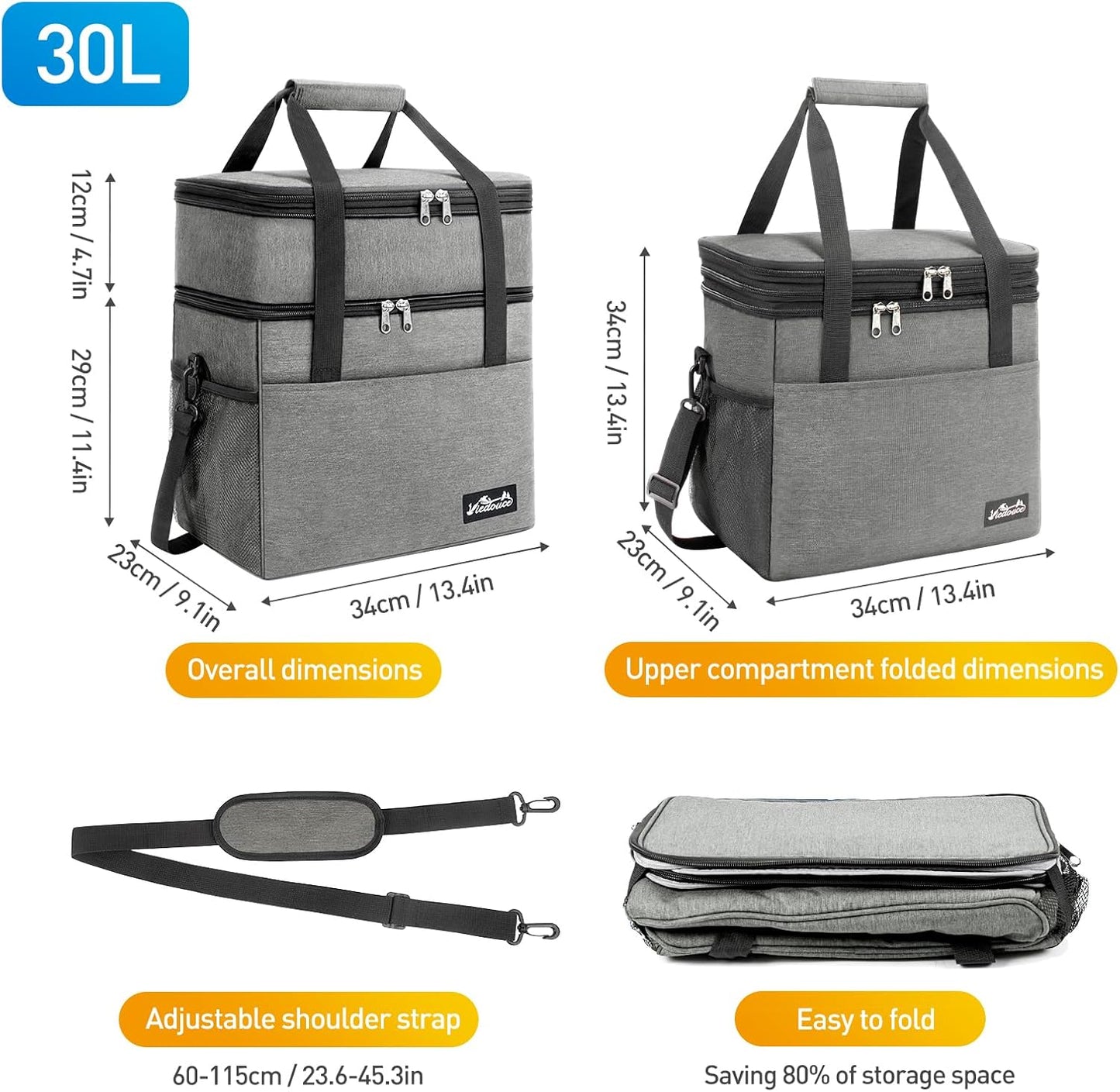Erweiterbare Kühltasche, Grau 28L