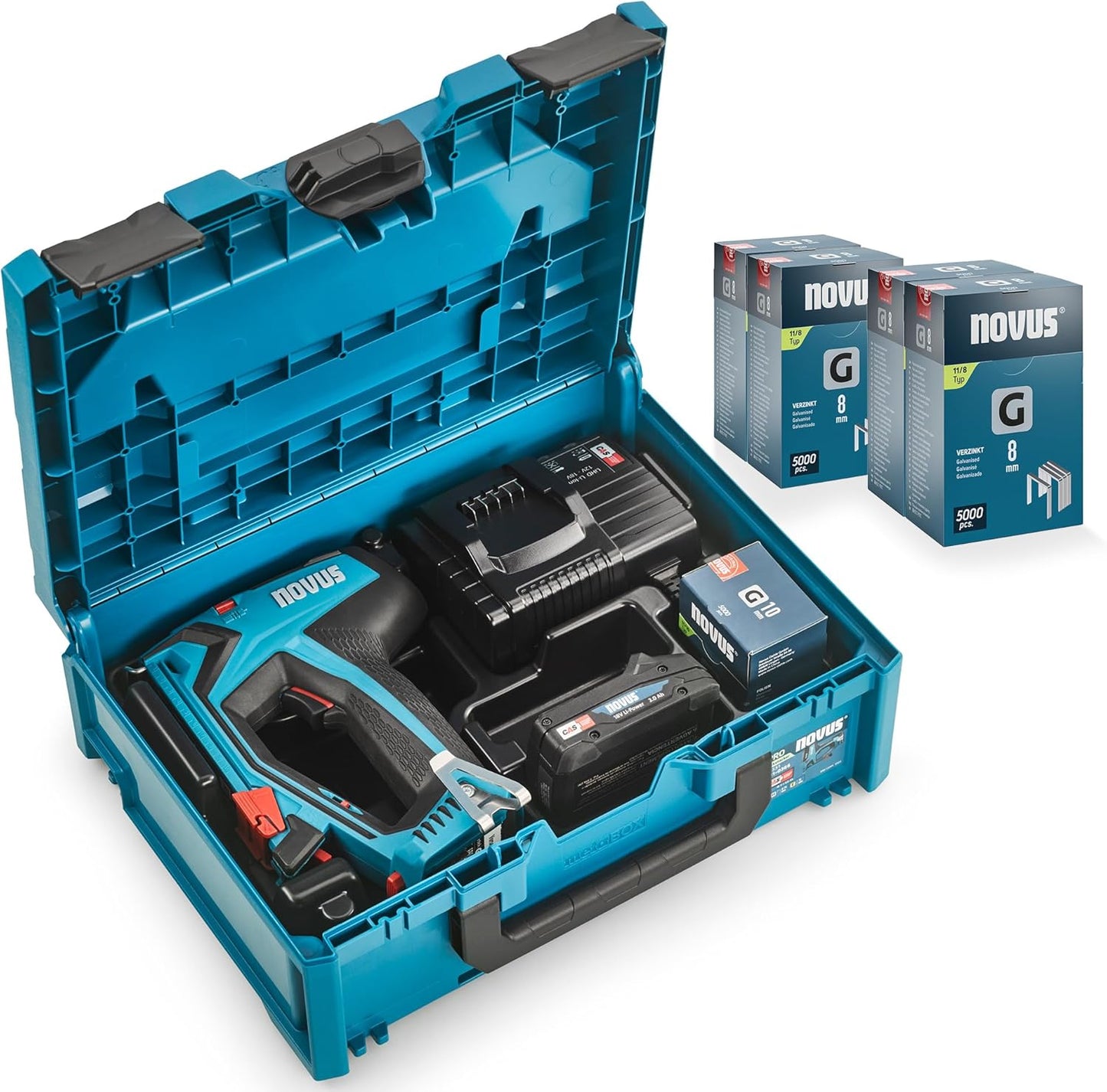 Akku Tacker J-551 031-0376 Set mit 25.000 Klammern, metaBOX Folientacker