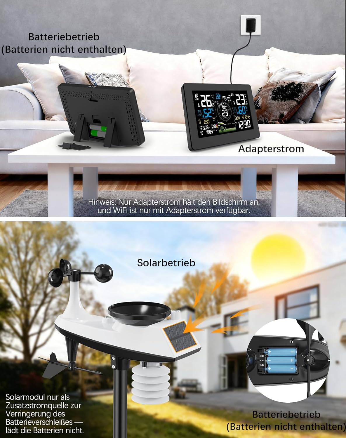 11-in-1 Profi WLAN Wetterstation mit Aussensensor, Schwarz
